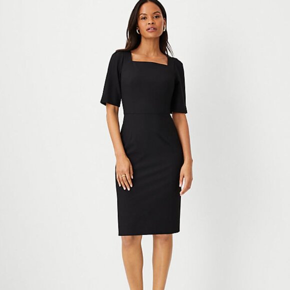 Ann Taylor NWT The Elbow Sleeve Square Neck Dress in Seasonless Stretch Size 12T - Picture 1 of 7